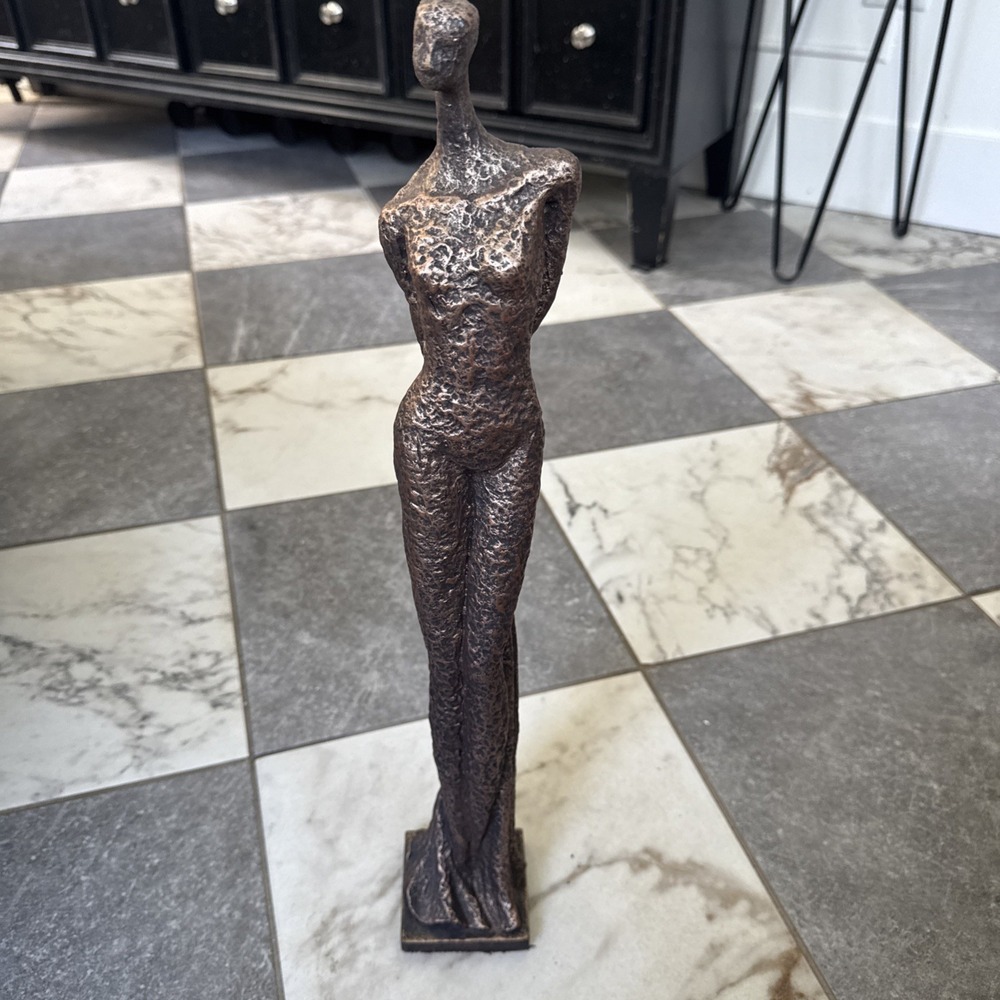 Abstract Modern Art Standing Female Stick Genuine Bronze Sculpture 20in Statue